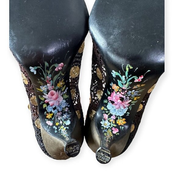 Rare Vintage David Evins Black Lace Heels – Hand-Painted Soles, Size 6B - Picture 9 of 13